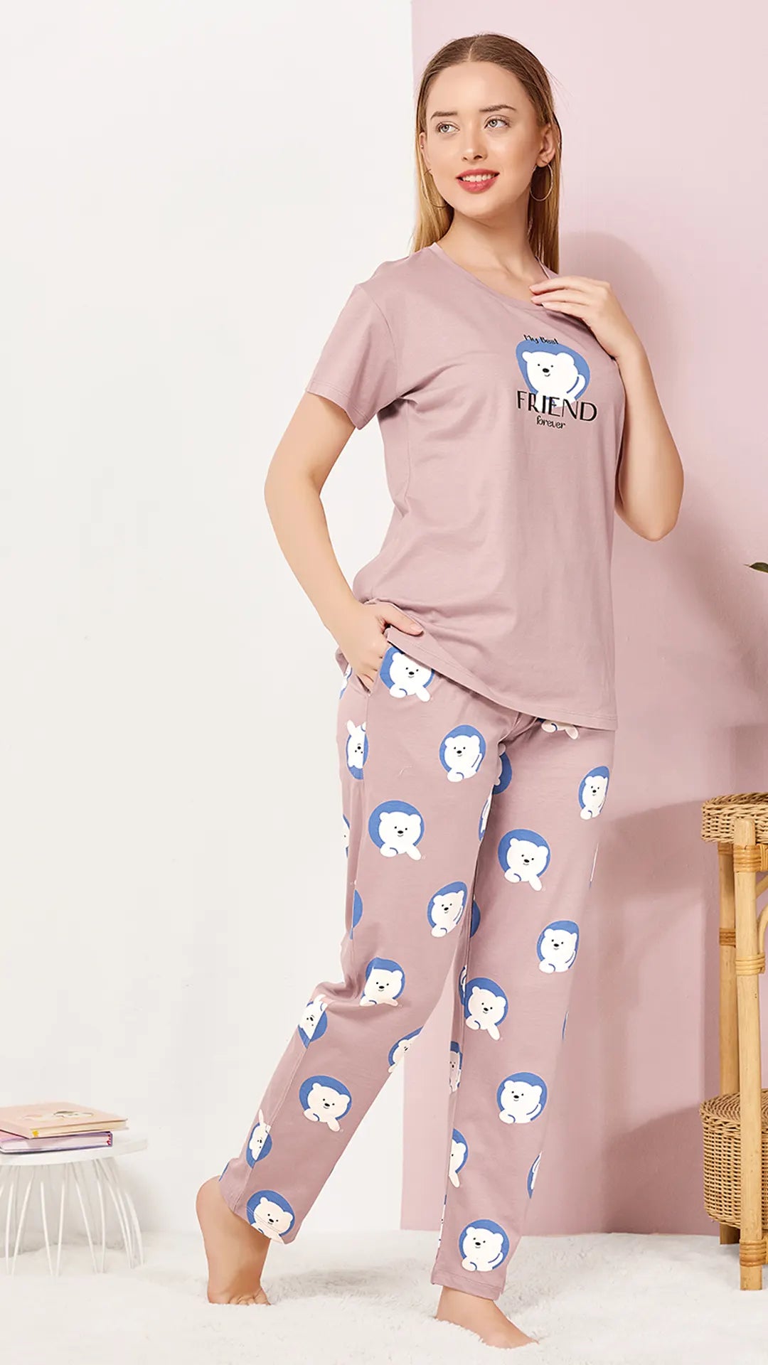 Lilac Printed Half Sleeves Round Neck