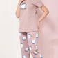 Lilac Printed Half Sleeves Round Neck