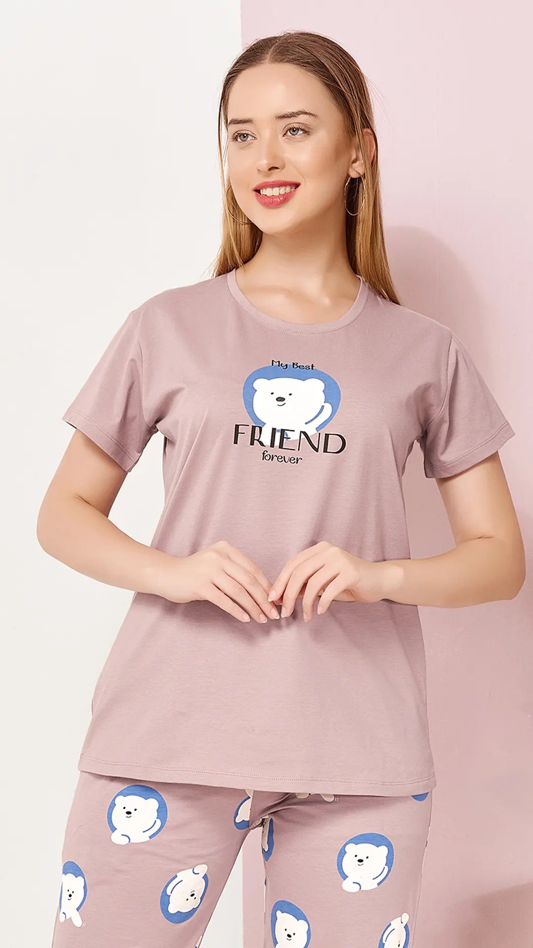 Lilac Printed Half Sleeves Round Neck