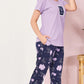 Purple Printed Half Sleeves Round Neck