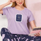 Purple Printed Half Sleeves Round Neck
