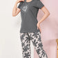 Gray Printed Half Sleeves Round Neck