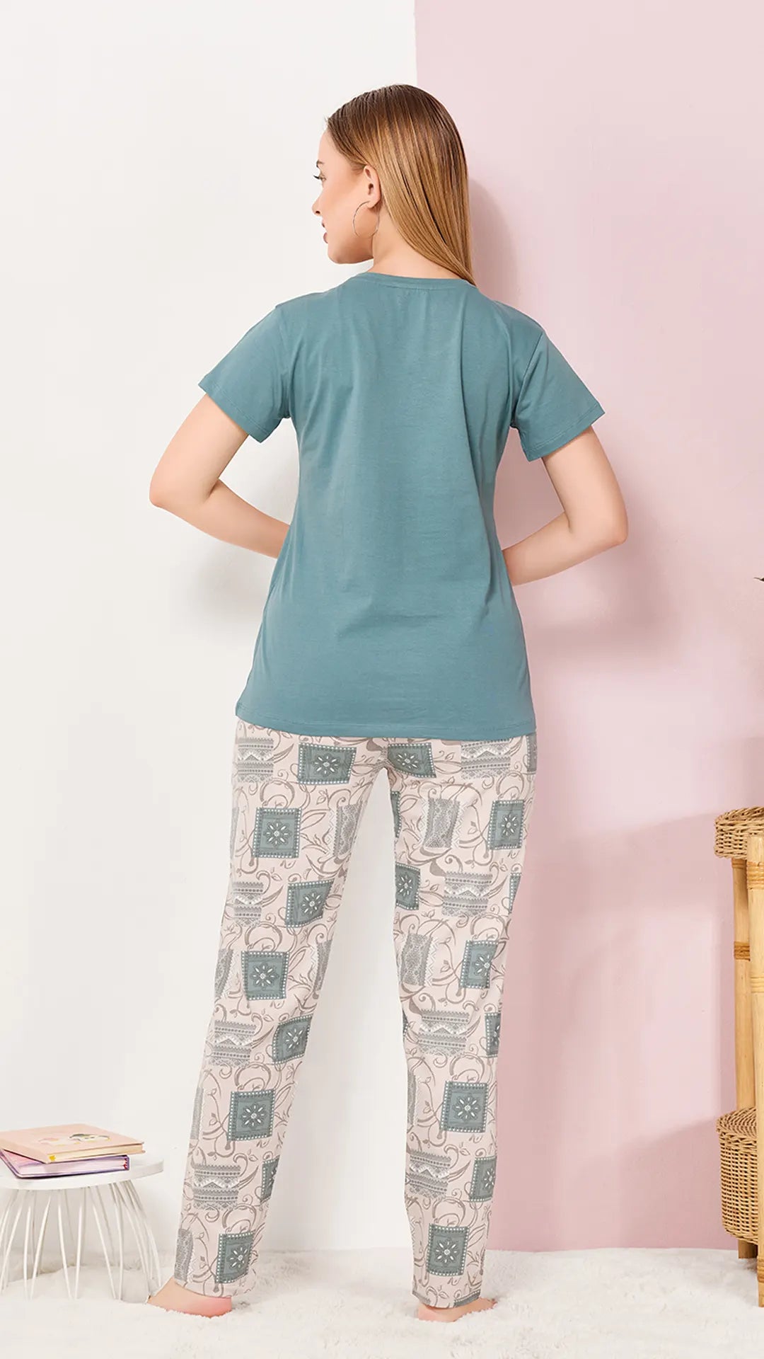 Petrol Printed Half Sleeves Round Neck