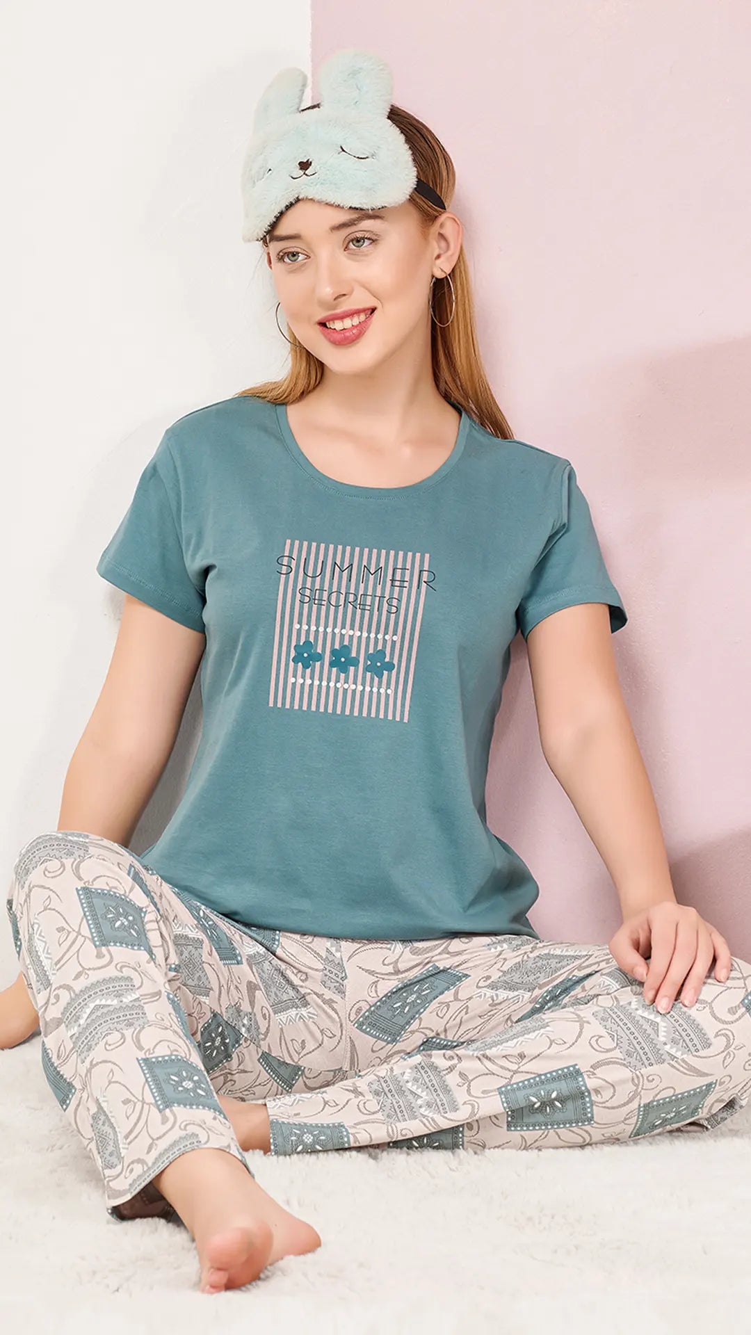 Petrol Printed Half Sleeves Round Neck