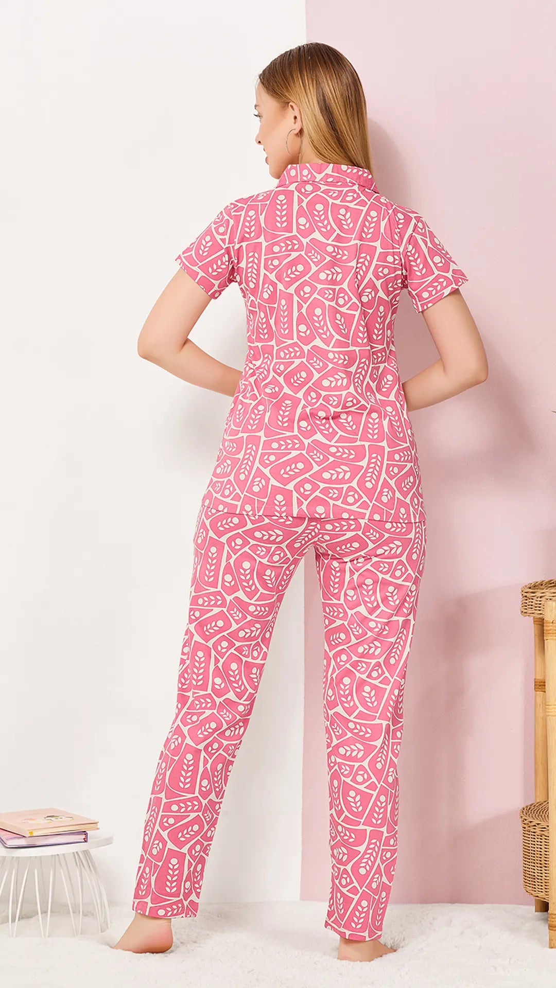 Pink Printed Half Sleeves Round Neck
