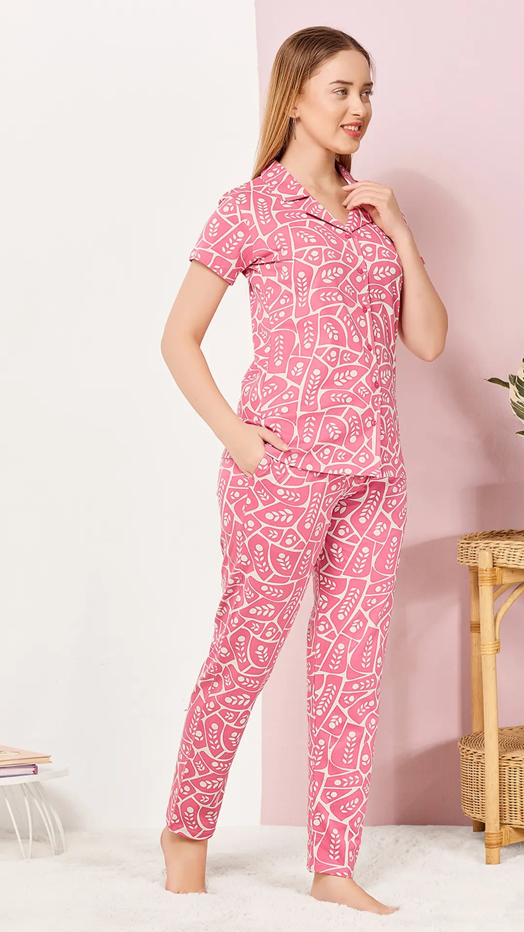 Pink Printed Half Sleeves Round Neck