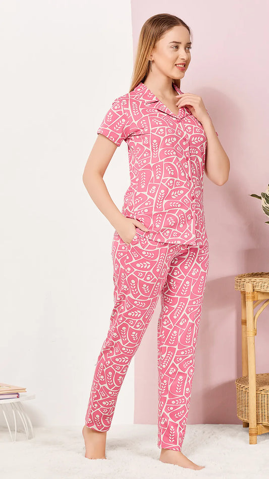 Pink Printed Half Sleeves Round Neck