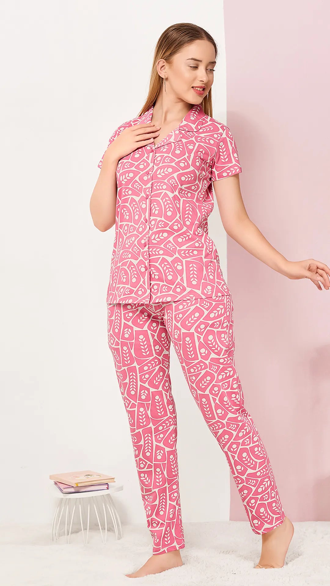 Pink Printed Half Sleeves Round Neck