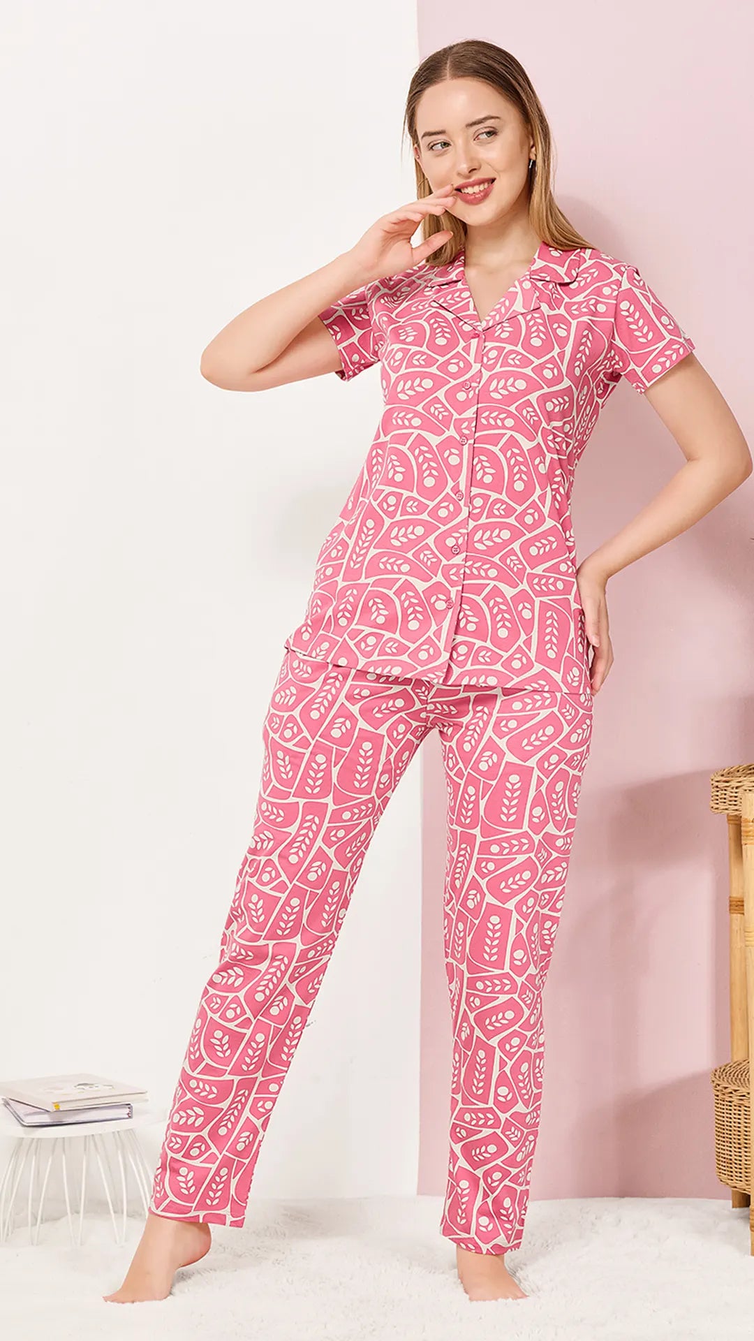 Pink Printed Half Sleeves Round Neck