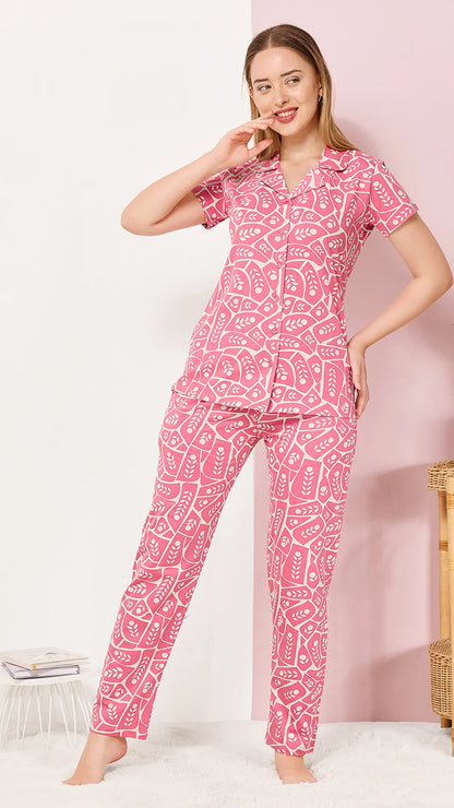 Pink Printed Half Sleeves Round Neck
