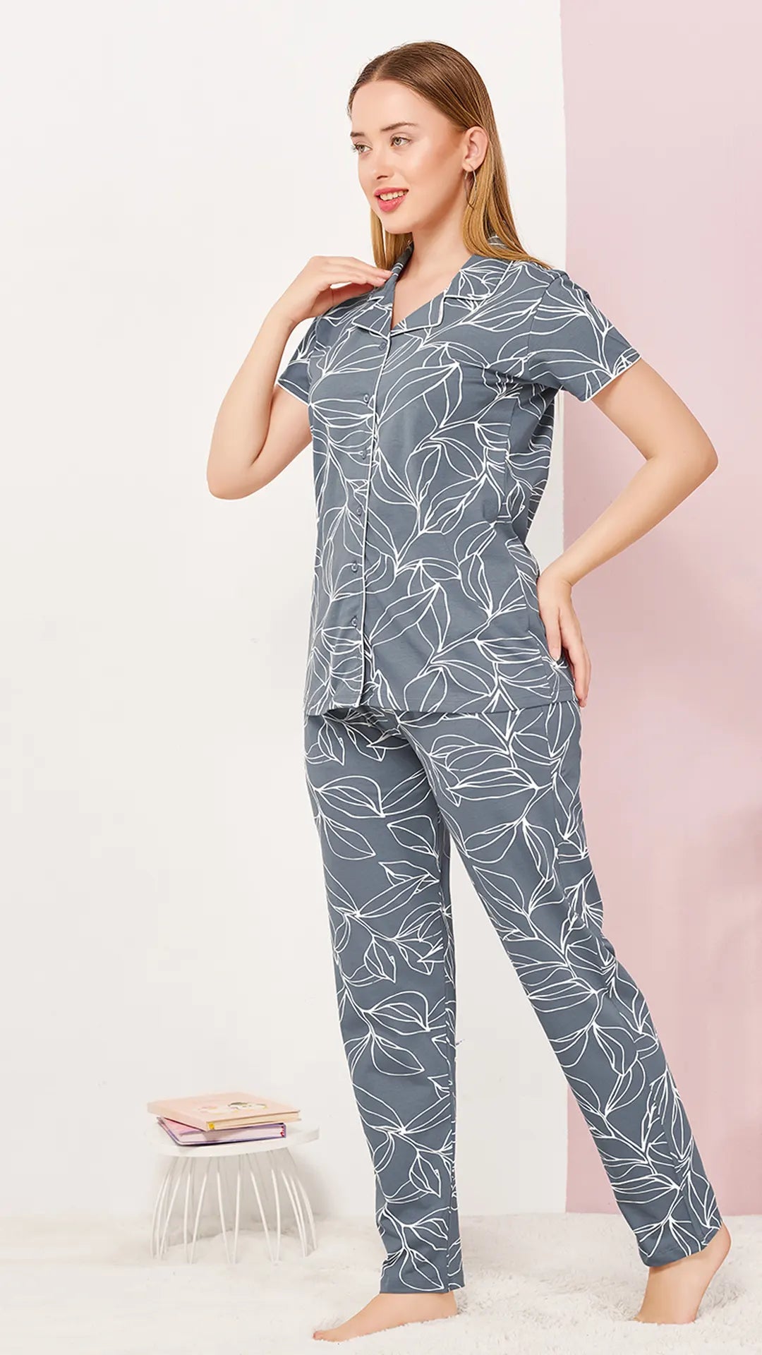 Gray Printed Half Sleeves Round Neck