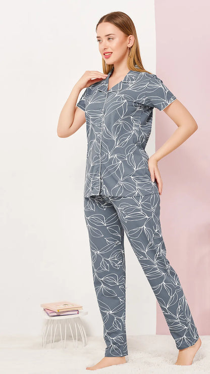 Gray Printed Half Sleeves Round Neck