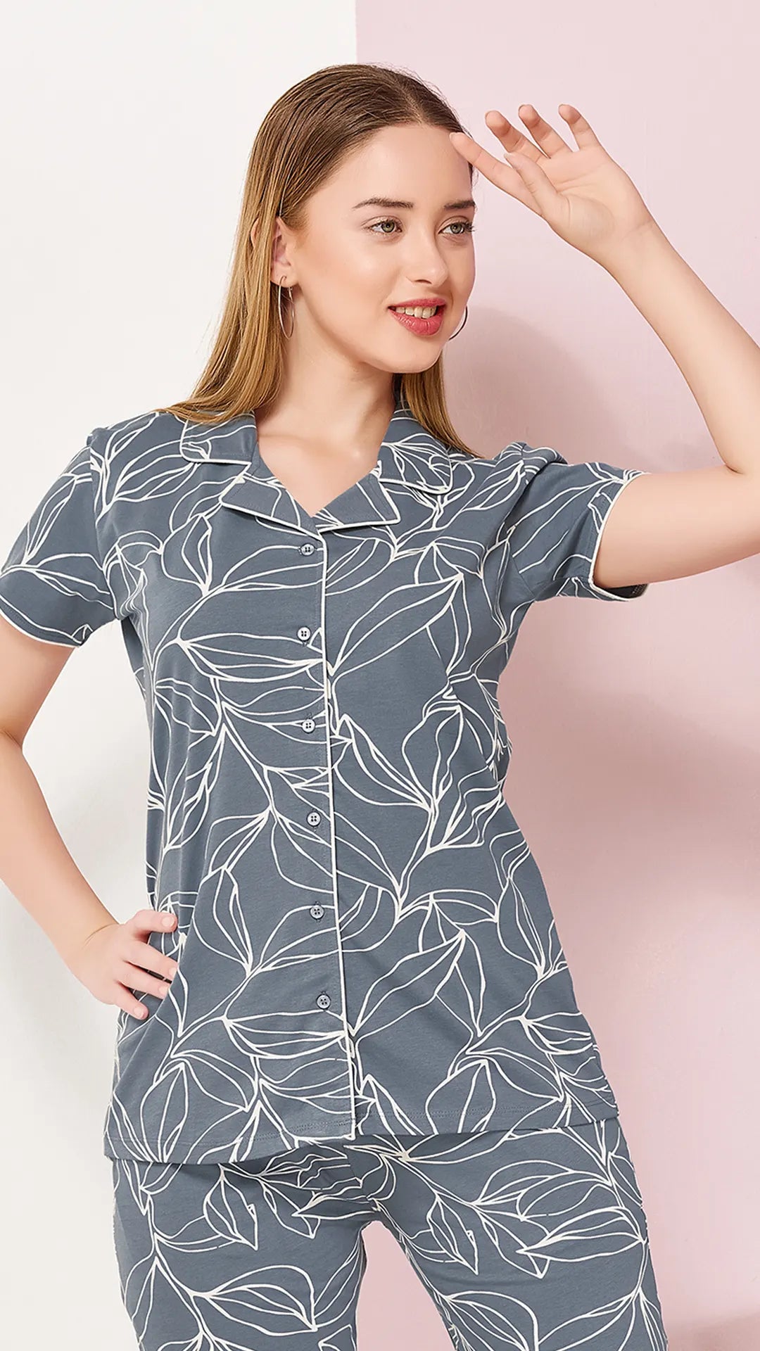 Gray Printed Half Sleeves Round Neck