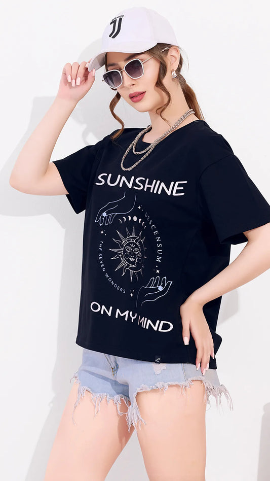 Navy Printed Half Sleeves Round Neck