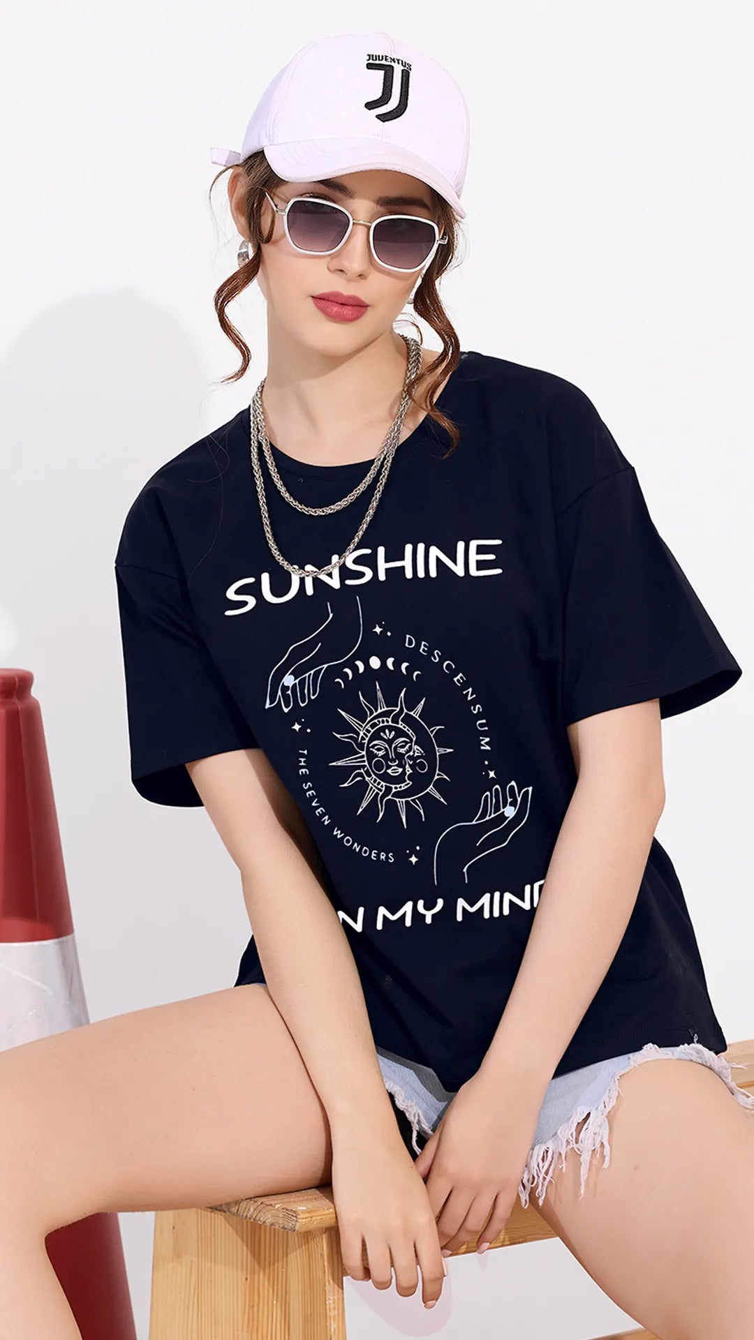 Navy Printed Half Sleeves Round Neck
