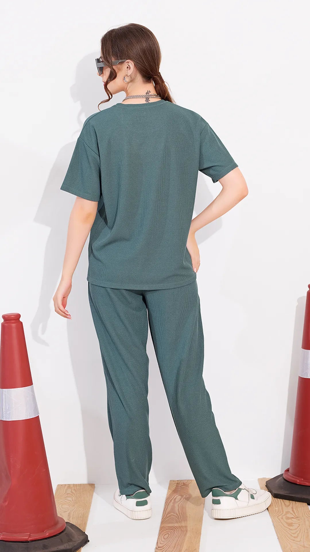Green Printed Half Sleeves Round Neck