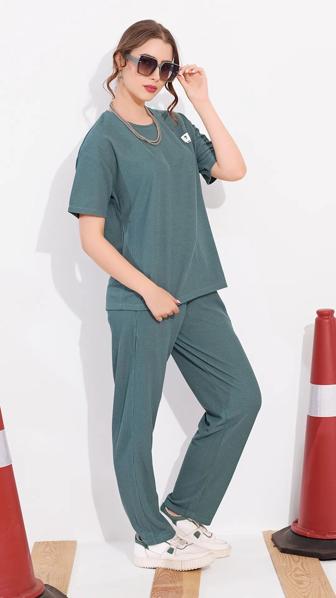 Green Printed Half Sleeves Round Neck