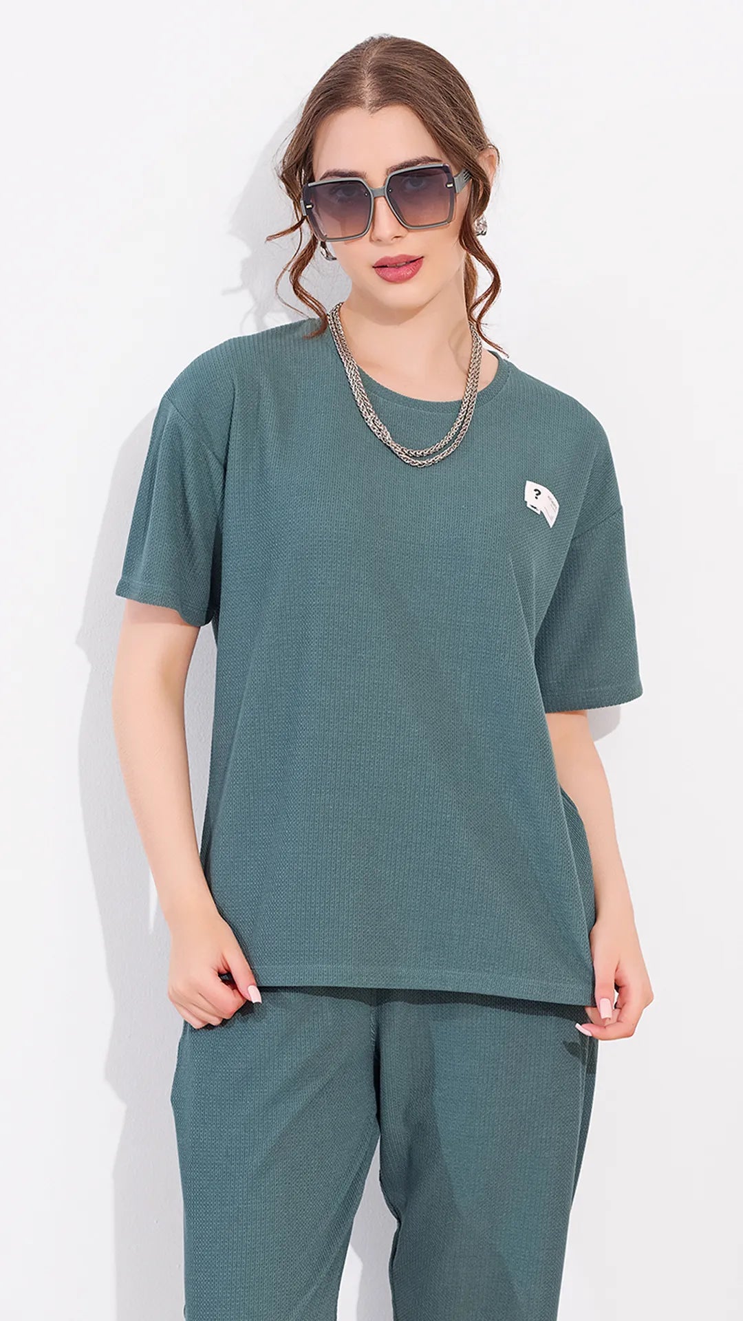 Green Printed Half Sleeves Round Neck