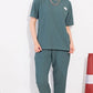 Green Printed Half Sleeves Round Neck