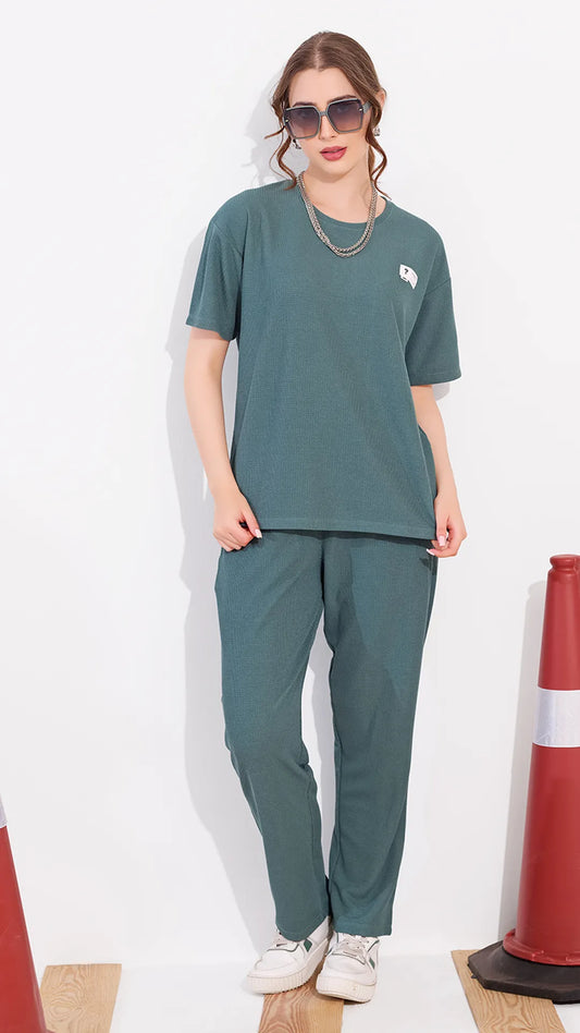 Green Printed Half Sleeves Round Neck