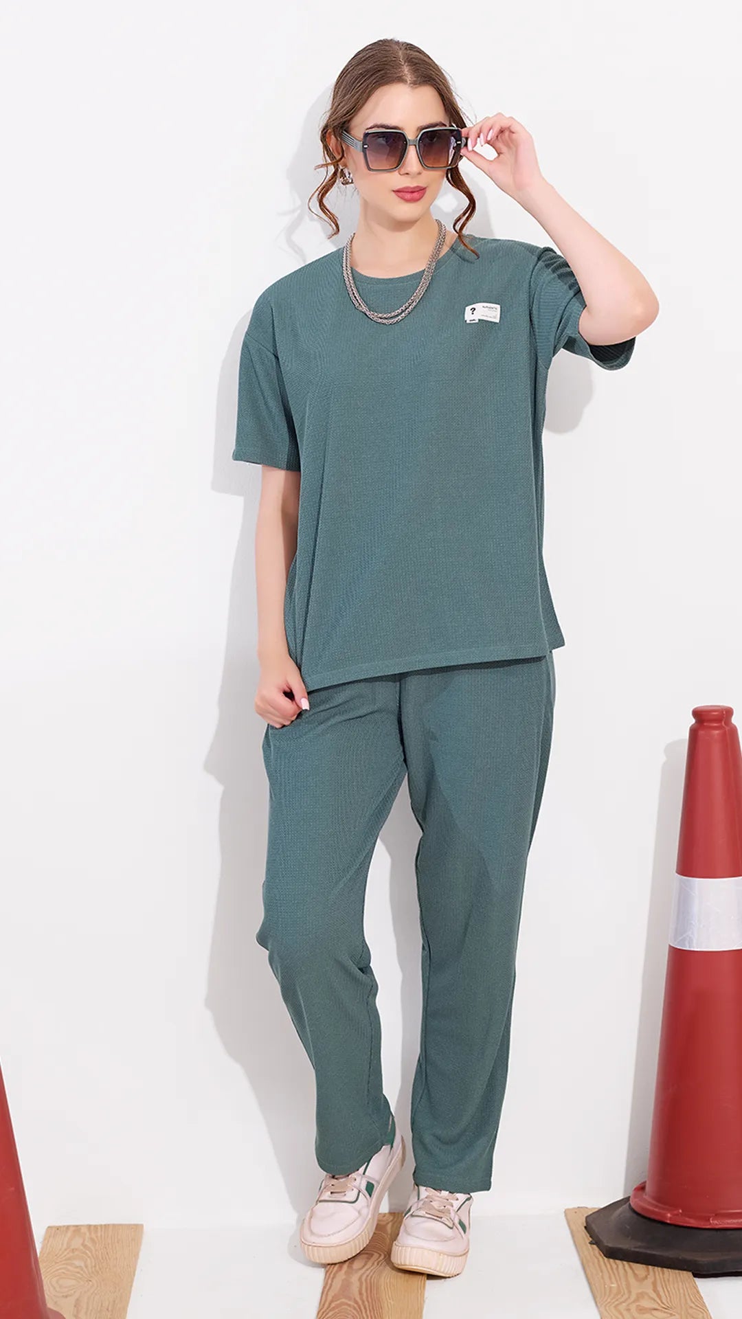 Green Printed Half Sleeves Round Neck