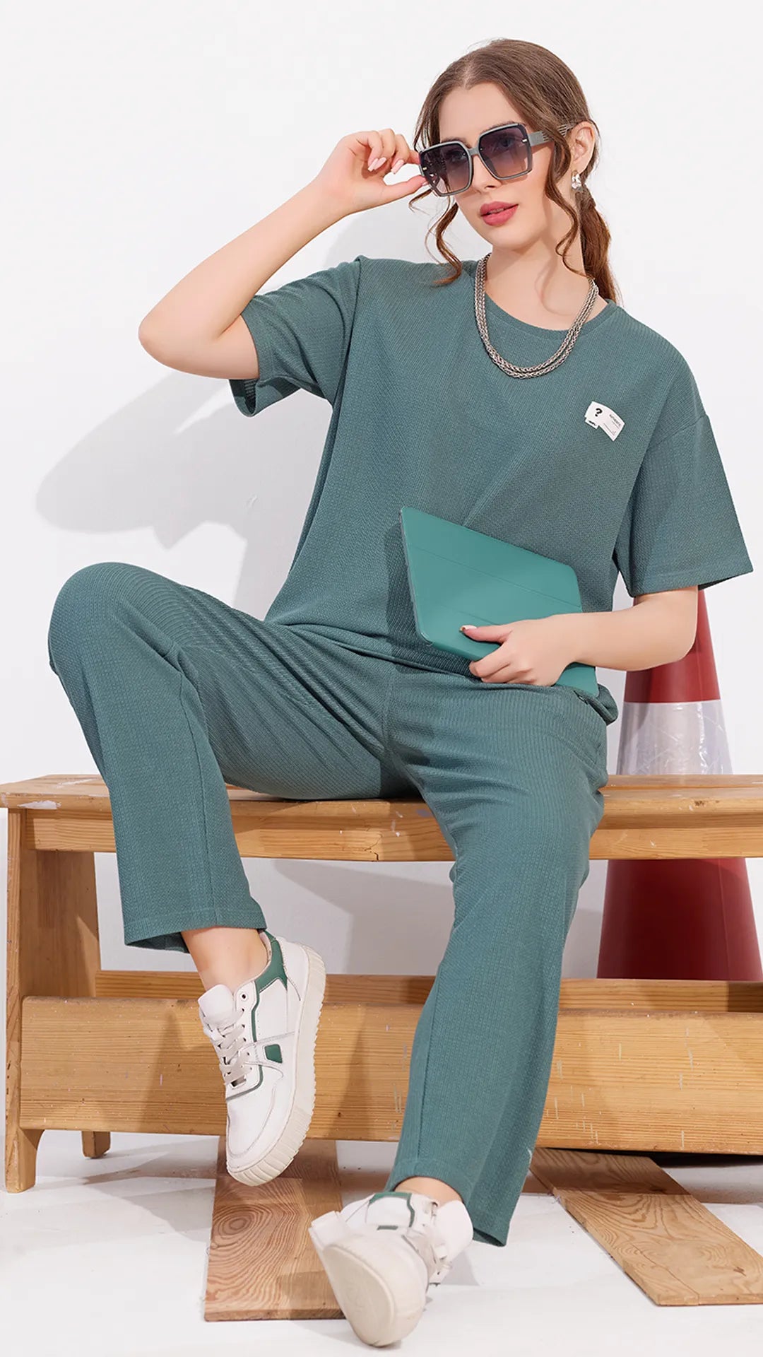 Green Printed Half Sleeves Round Neck