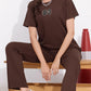 Brown Printed Half Sleeves Round Neck