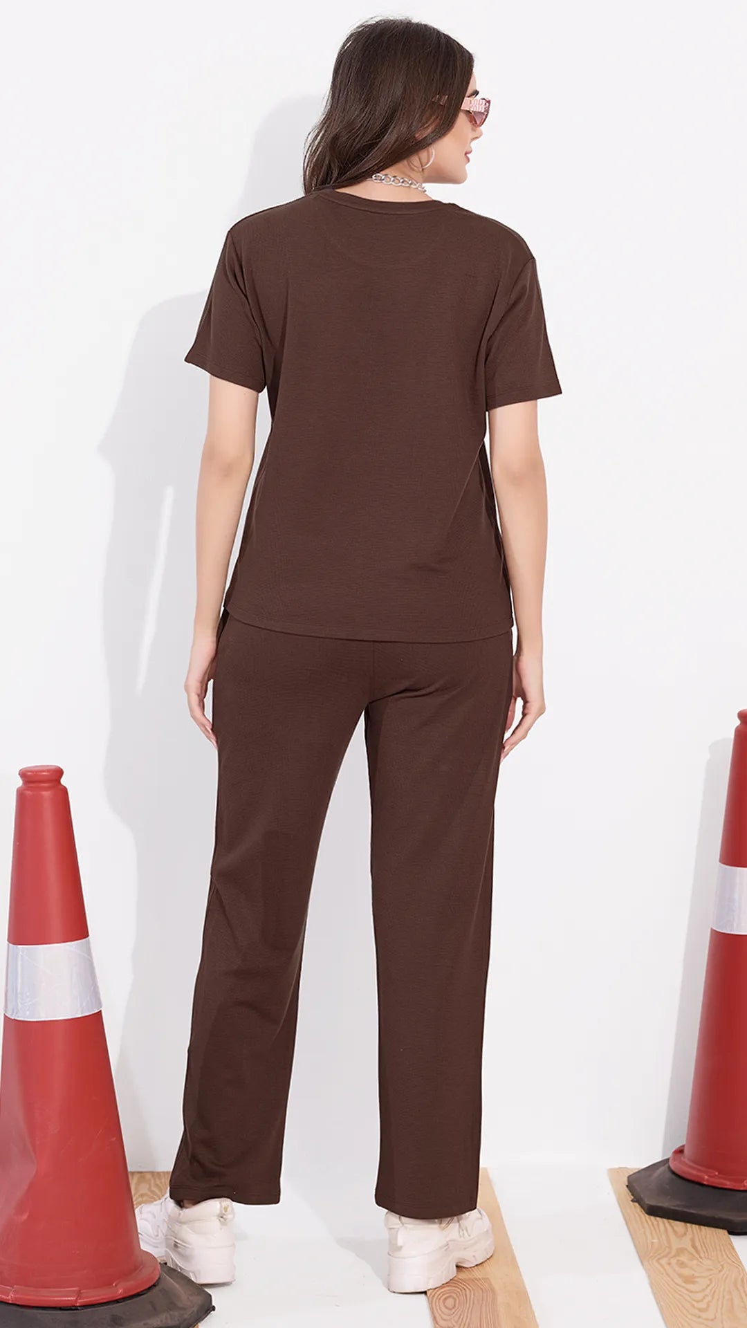 Brown Printed Half Sleeves Round Neck