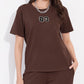 Brown Printed Half Sleeves Round Neck