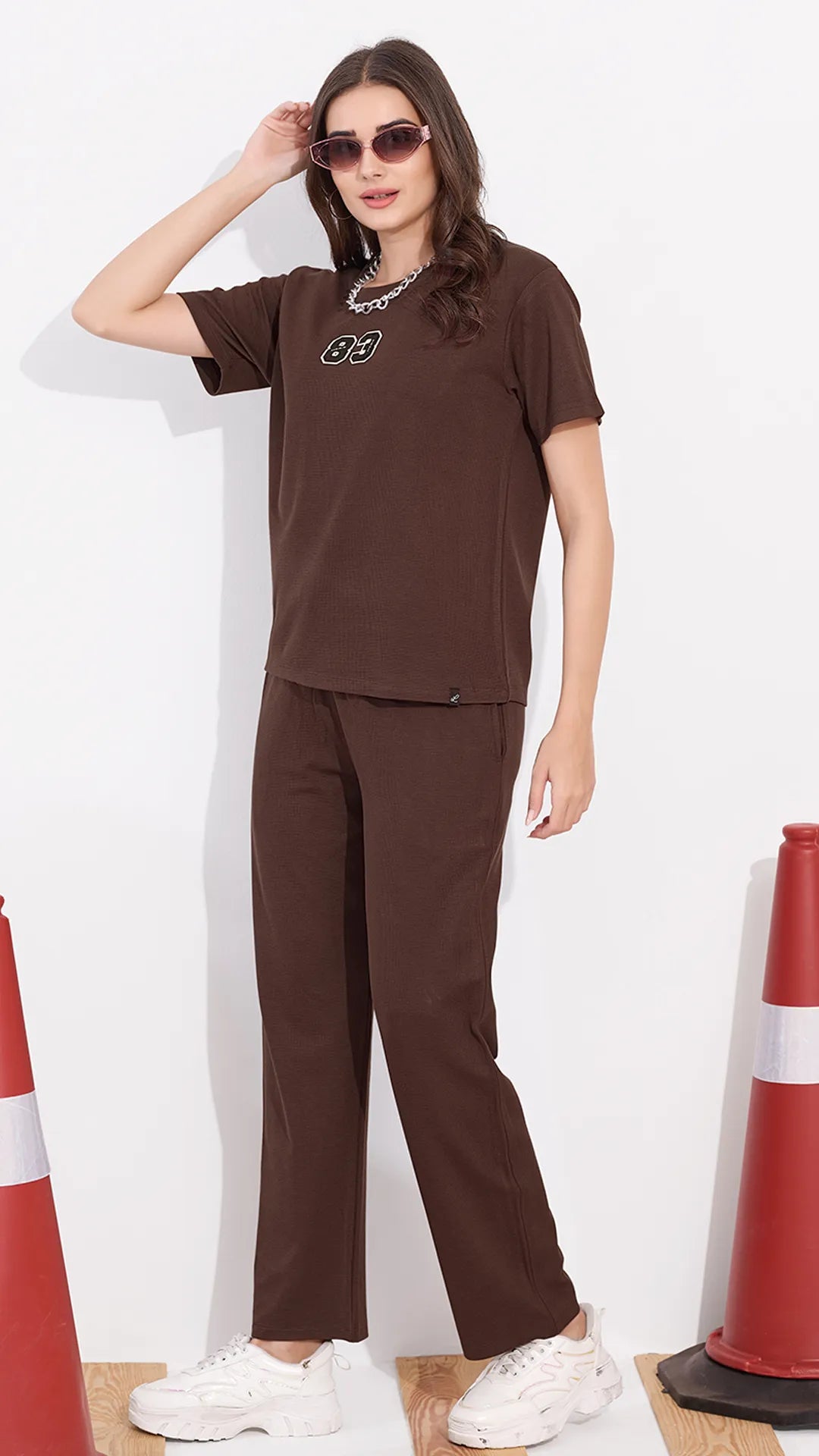Brown Printed Half Sleeves Round Neck