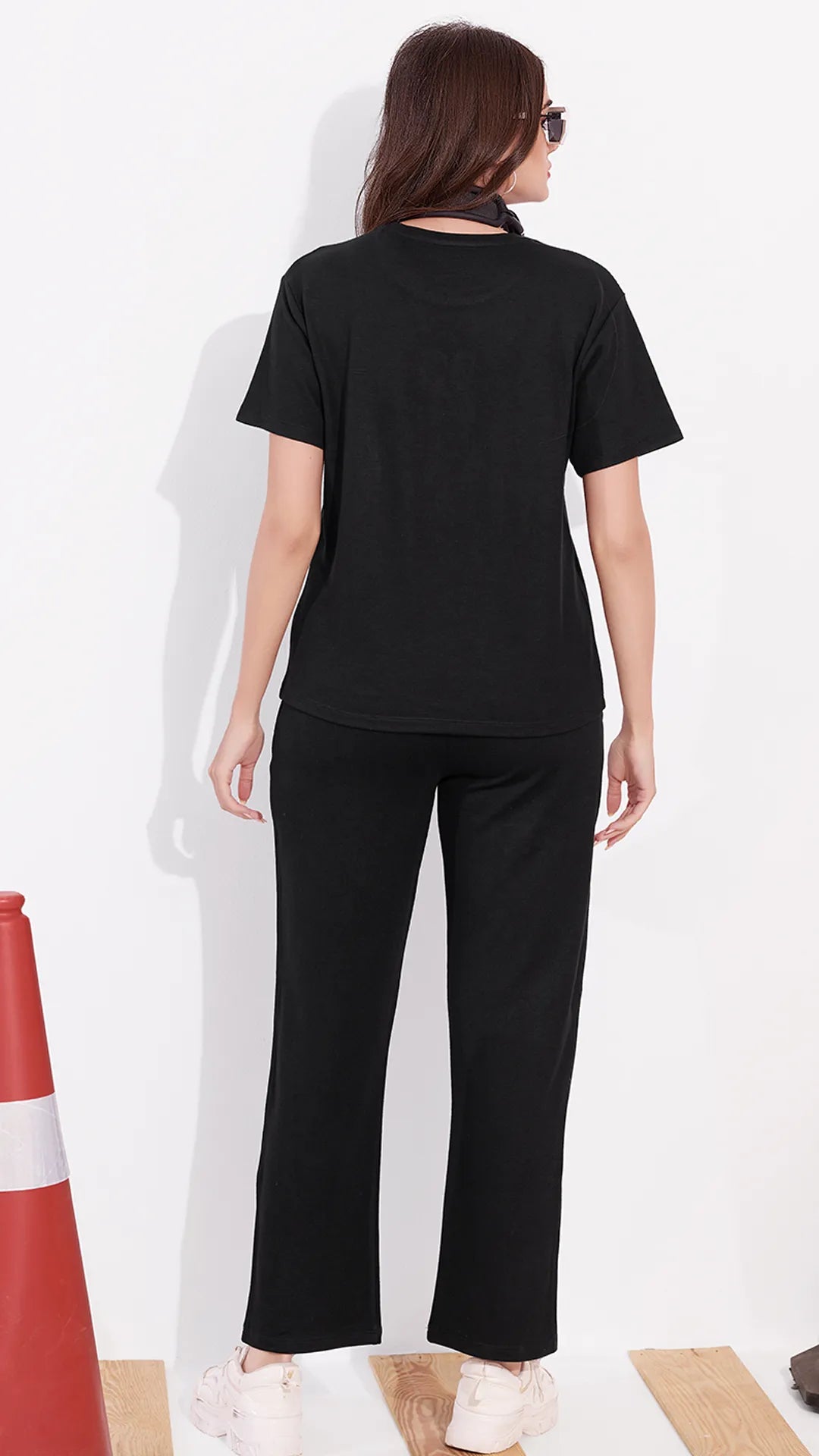 Black Printed Half Sleeves Round Neck