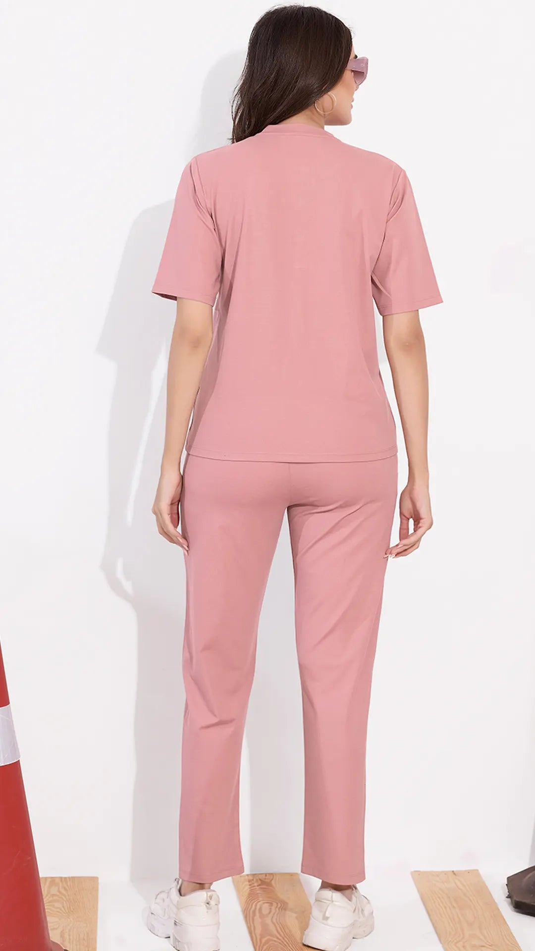 Peach Printed Half Sleeves Round Neck