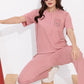 Peach Printed Half Sleeves Round Neck