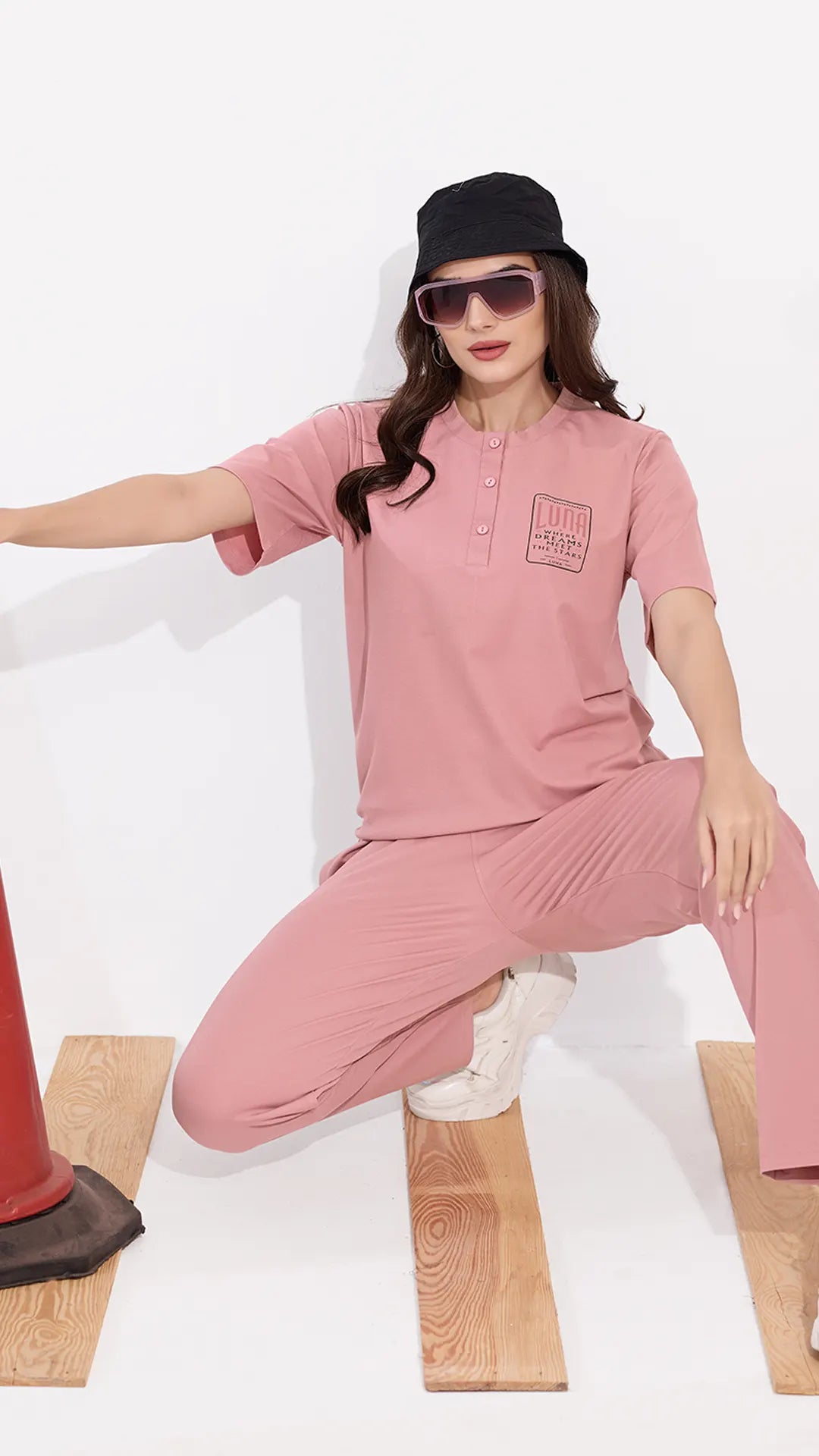 Peach Printed Half Sleeves Round Neck