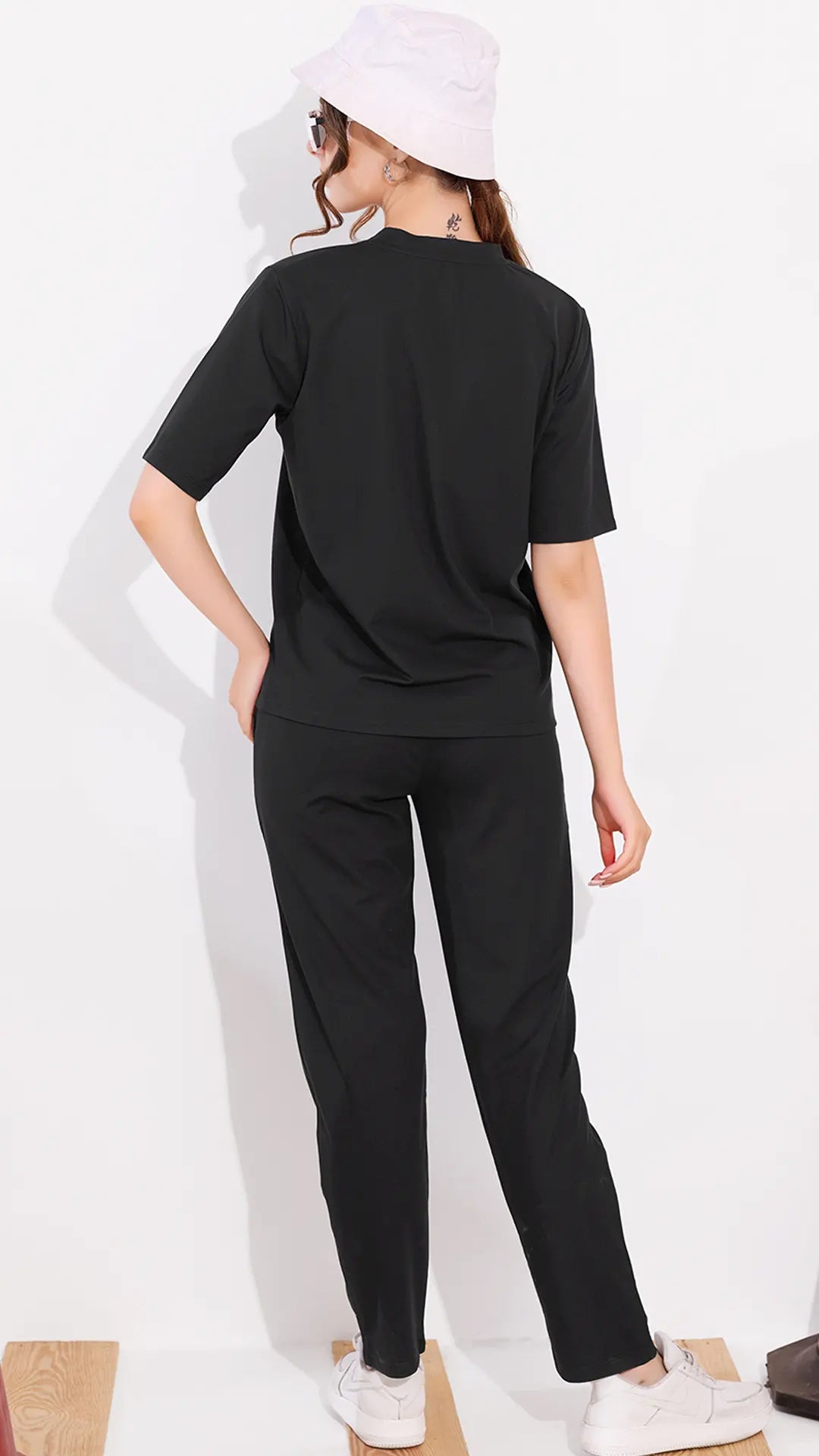 Black Printed Half Sleeves Round Neck