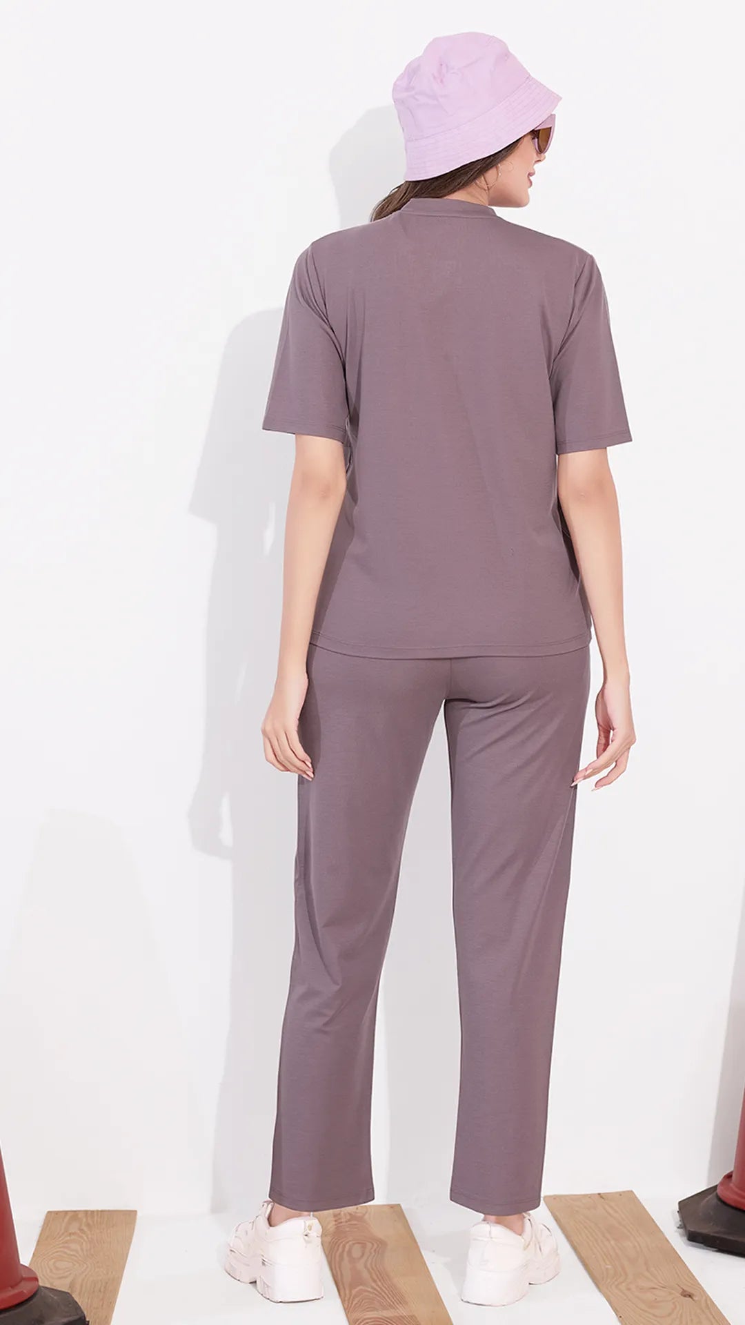 Mauve Printed Half Sleeves Round Neck