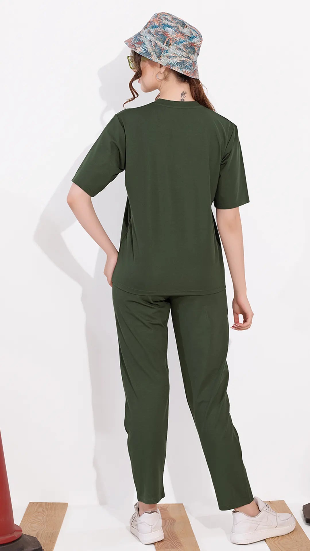 Olive Printed Half Sleeves Round Neck