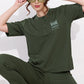 Olive Printed Half Sleeves Round Neck