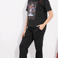 Black Printed Half Sleeves Round Neck