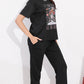 Black Printed Half Sleeves Round Neck