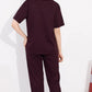 Wine Printed Half Sleeves Round Neck