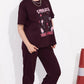 Wine Printed Half Sleeves Round Neck