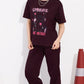 Wine Printed Half Sleeves Round Neck