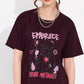 Wine Printed Half Sleeves Round Neck