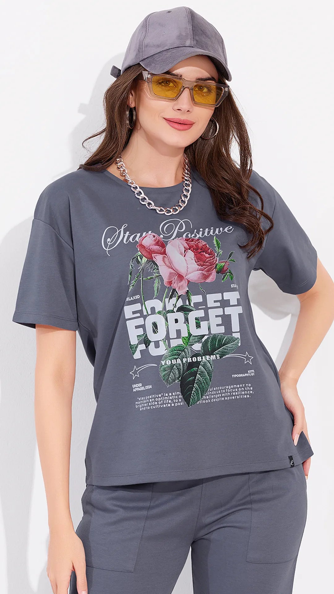 Gray Printed Half Sleeves Round Neck
