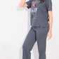 Gray Printed Half Sleeves Round Neck