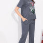 Gray Printed Half Sleeves Round Neck