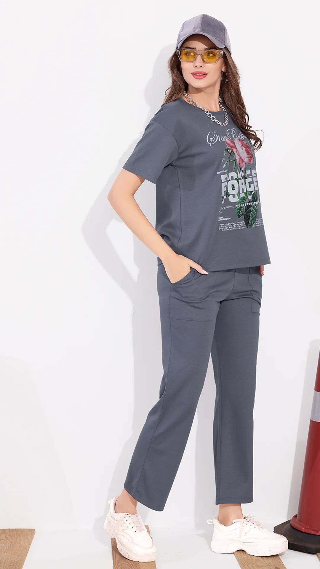 Gray Printed Half Sleeves Round Neck