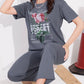 Gray Printed Half Sleeves Round Neck
