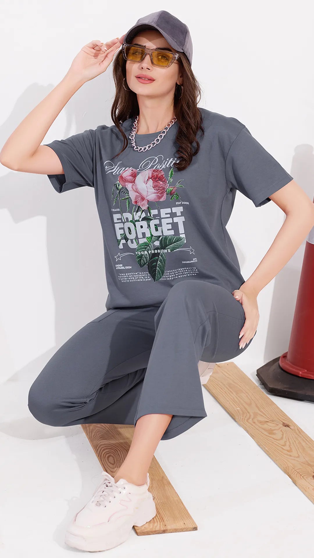 Gray Printed Half Sleeves Round Neck